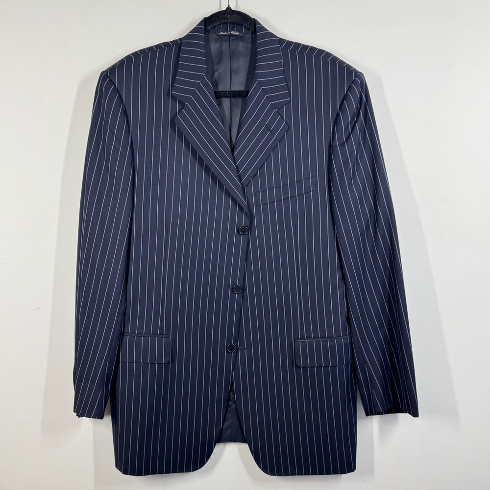 Canali Navy Pinstripe Wool Blazer Set Size 54L Made in Italy Classic Tailored - Picture 2 of 16